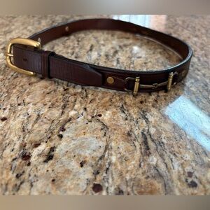 Tory English Bridle Leather Dark Brown Belt with gold brass bit accents